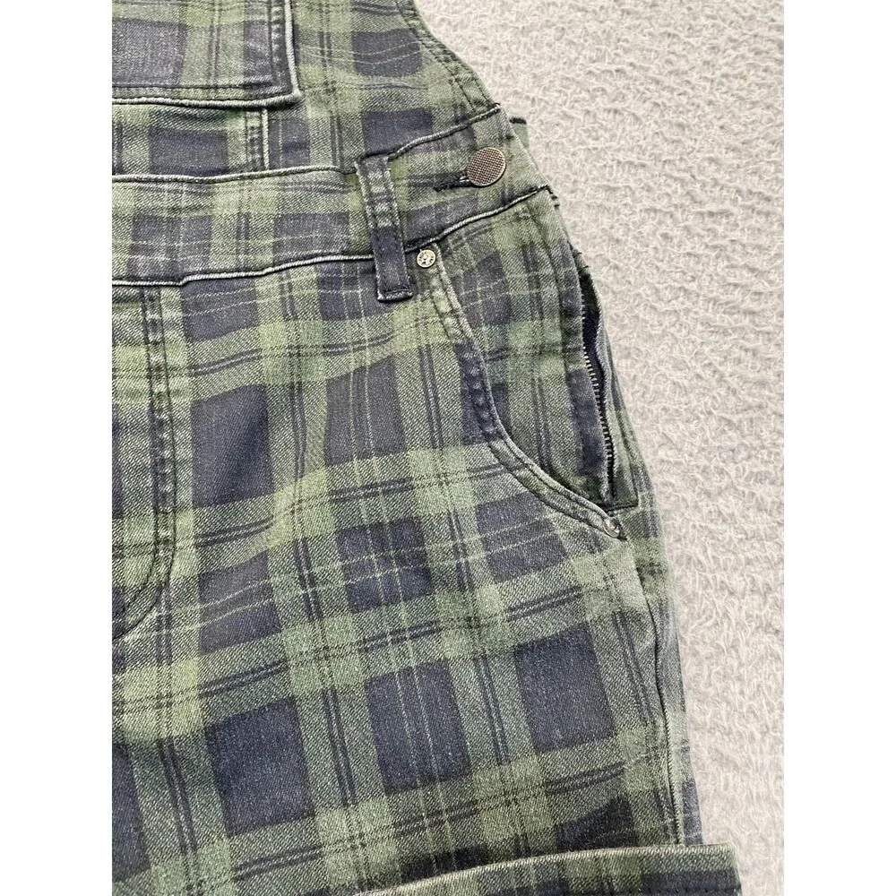 Free People Overalls Womens W 27 Green Plaid Denim Zip Pocket Utility Cropped - Picture 4 of 13